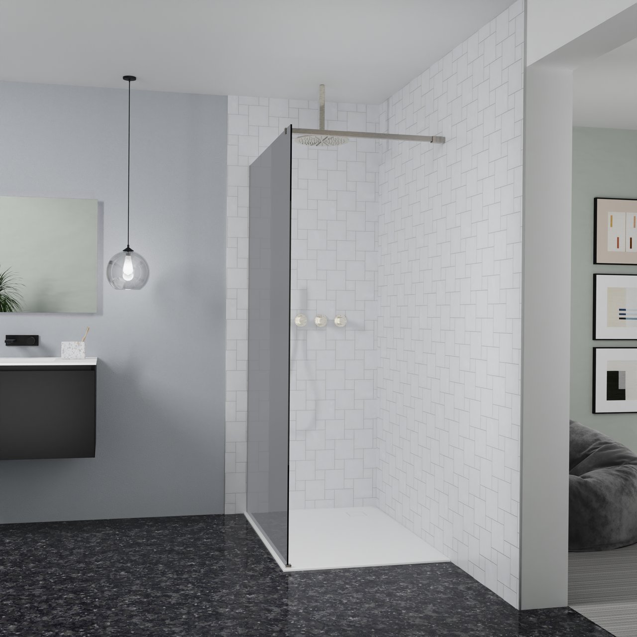 Balmani Modular inloopdouche: 120 x 200 cm, Rookglas, Brushed CoolMetal profielen