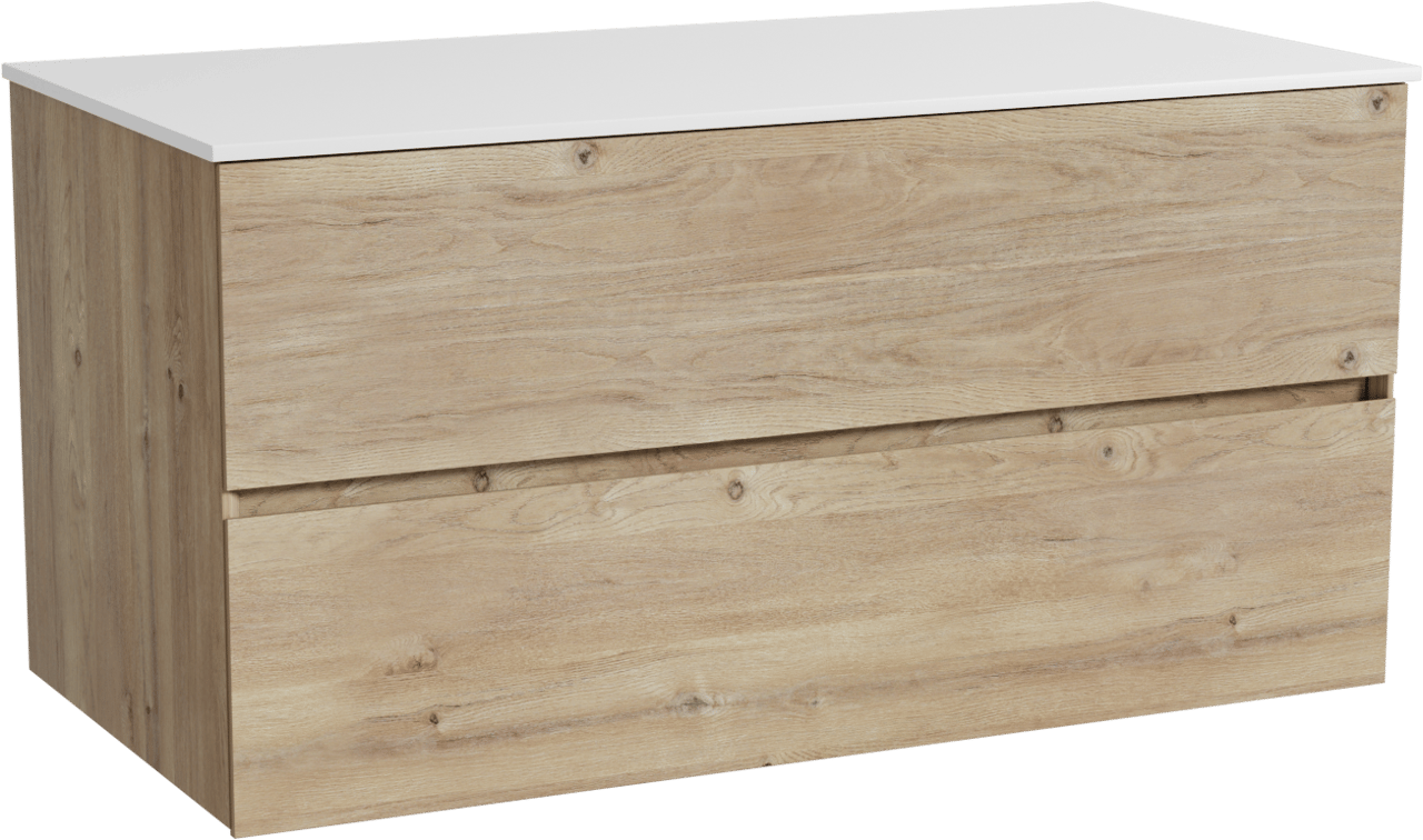 Storke Edge meuble salle de bains suspendu 105 x 52 cm chêne brut avec Tavola tablette simple en solid surface blanc mat