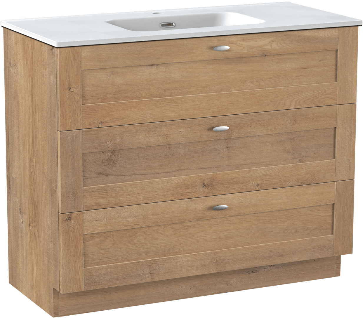 Linie Classo freistehendes Möbelstück Set: 100 x 46 cm, Naturbelassene Eiche, mit Baro Einzelwaschtisch, Porzellan Weiß matt