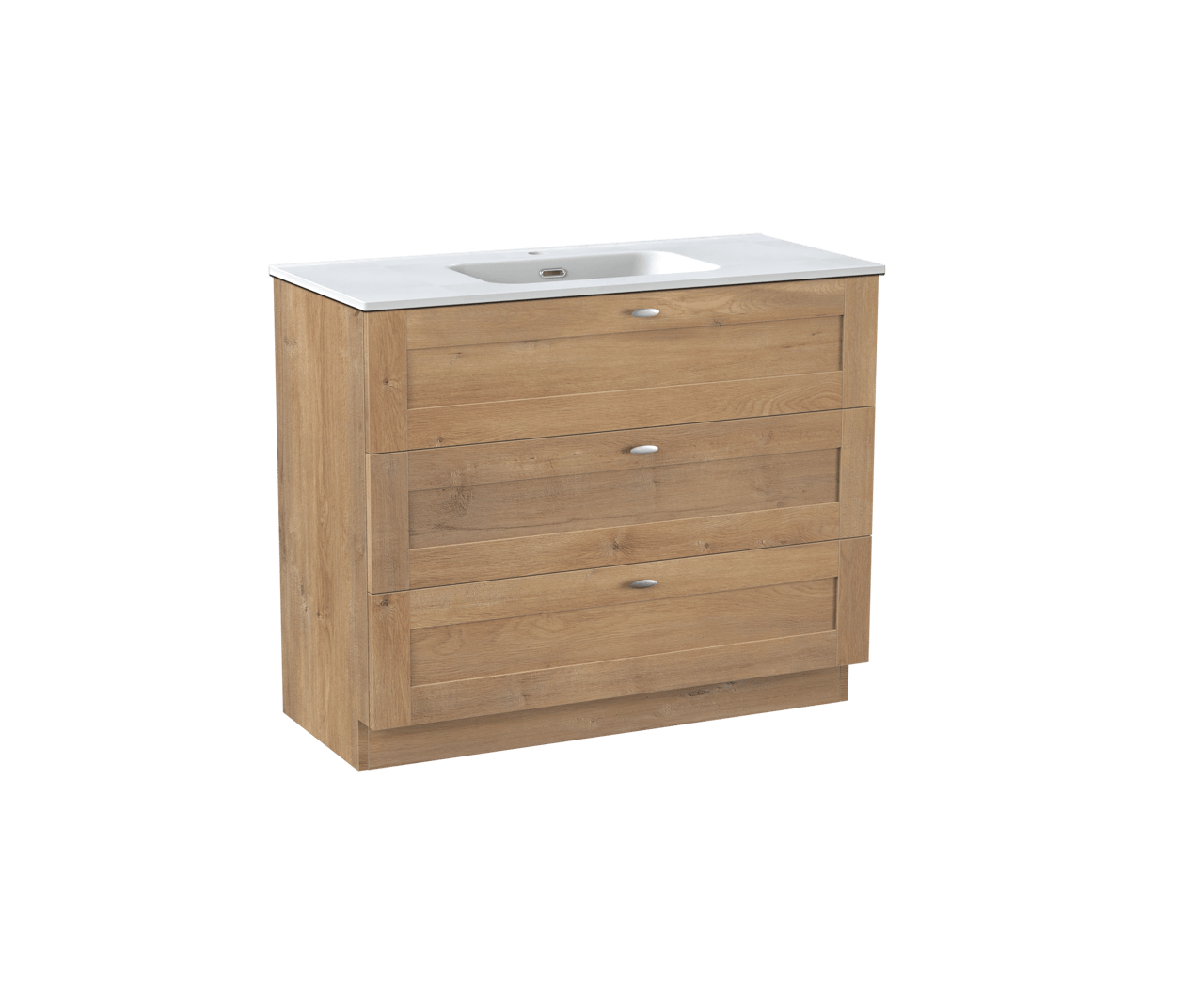 Linie Classo freistehendes Möbelstück Set: 100 x 46 cm, Naturbelassene Eiche, mit Baro Einzelwaschtisch, Porzellan Weiß matt