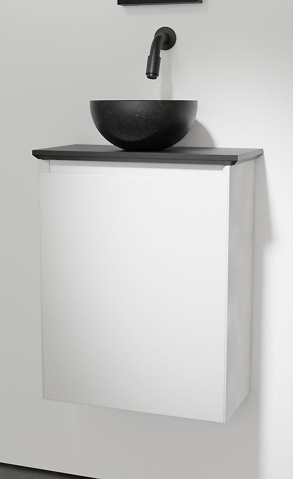 Balmani Mitra meuble wc suspendu 42 x 21 cm blanc mat avec Facetta tablette et Bari vaque à poser en granite aiguisé
