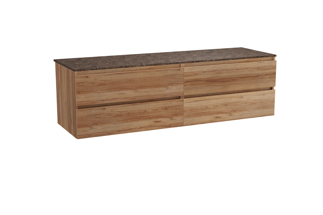 Balmani Lucida hängendes Möbelstück Set: 180 x 55 cm, Teak, mit Stretto Einzel- oder Doppel Waschtischplatte, Marmor Dark Emperador