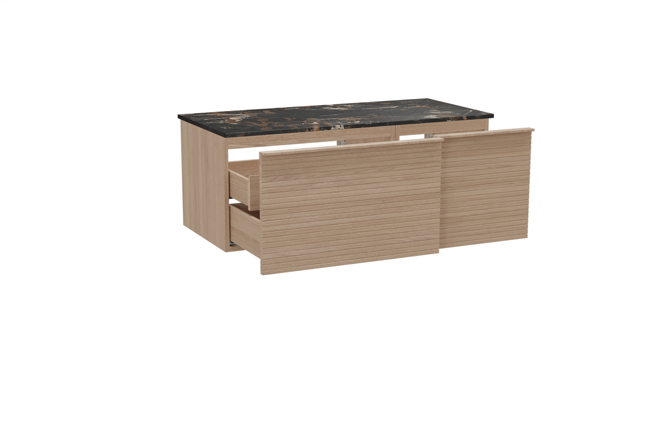 Balmani Forma zwevend badkamermeubel 120 x 55 cm natuur eik met Stretto enkel tablet in marmer portoro gold, Horizontale symmetrische rechte ribbel