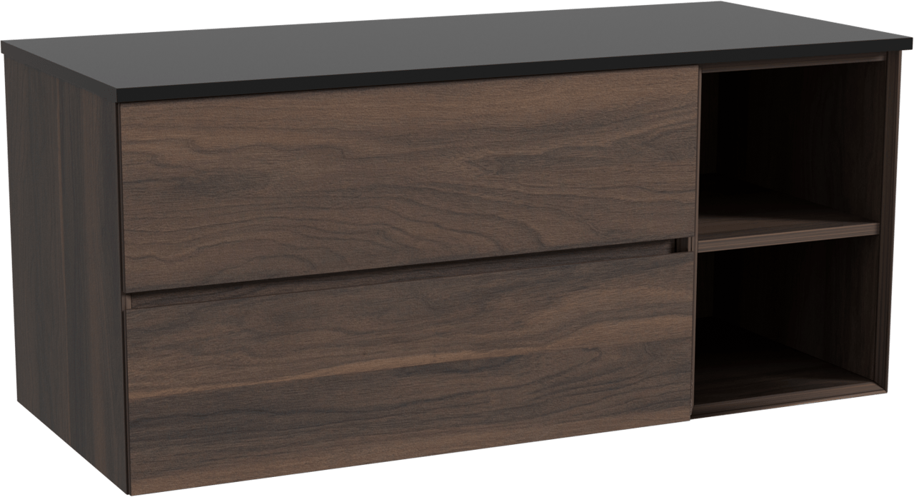 Storke Edge meuble salle de bains suspendu 120 x 52 cm noyer avec Panton tablette simple ou double en mdf enduit de poudre noir mat