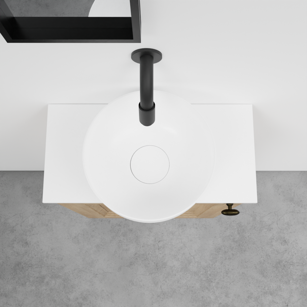 Balmani Lemon zwevend toiletmeubel 42 x 21 cm verweerde eik met Facetta tablet en Bowl waskom in matte Solid Surface