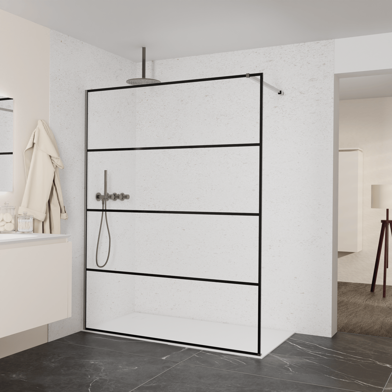 Balmani Modular inloopdouche: 160 x 200 cm, Lined met coating, Brushed GunMetal profielen