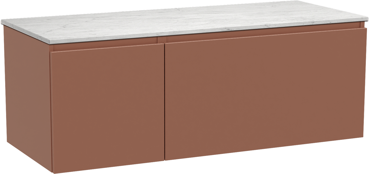 Balmani Sfera zwevend badmeubel 135 x 55 cm cotto met Stretto enkel of dubbel wastafelblad in marmer carrara