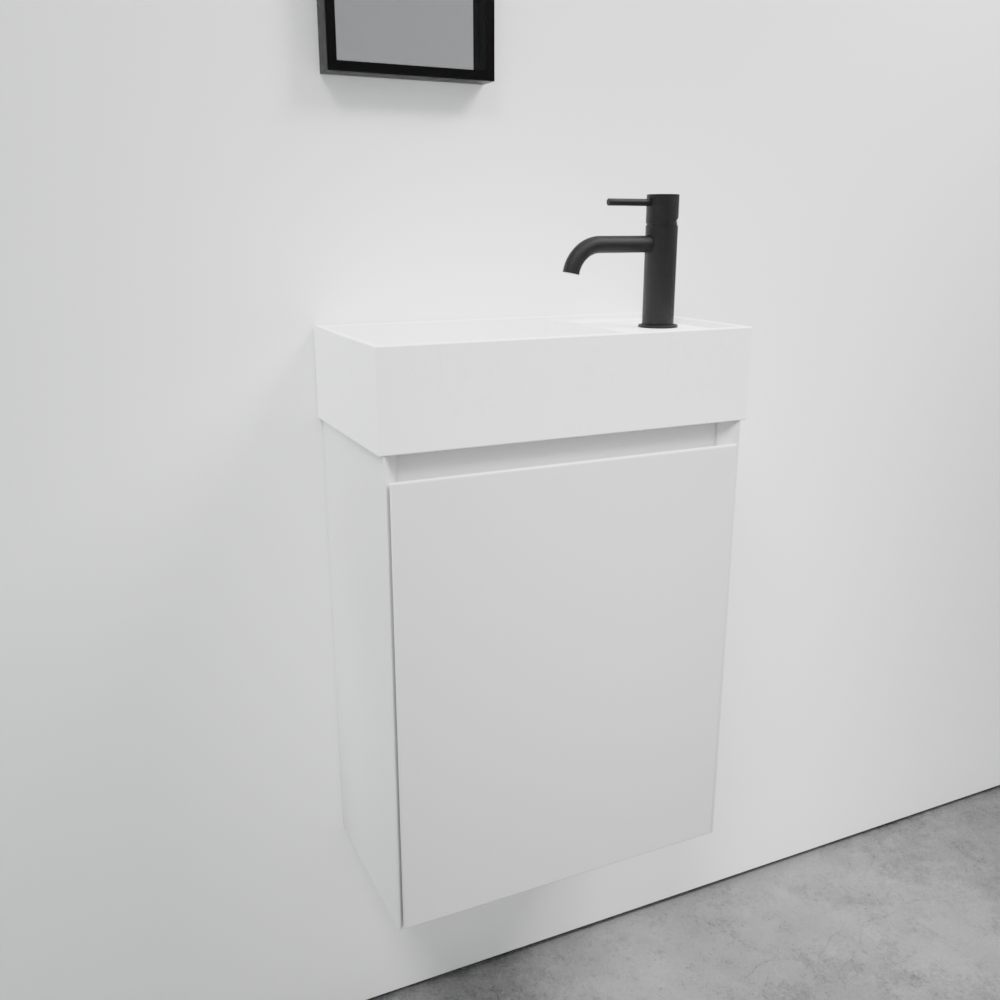 Balmani Mitra zwevend toiletmeubel 42 x 21 cm mat wit met Loop wastafel in matte Solid Surface