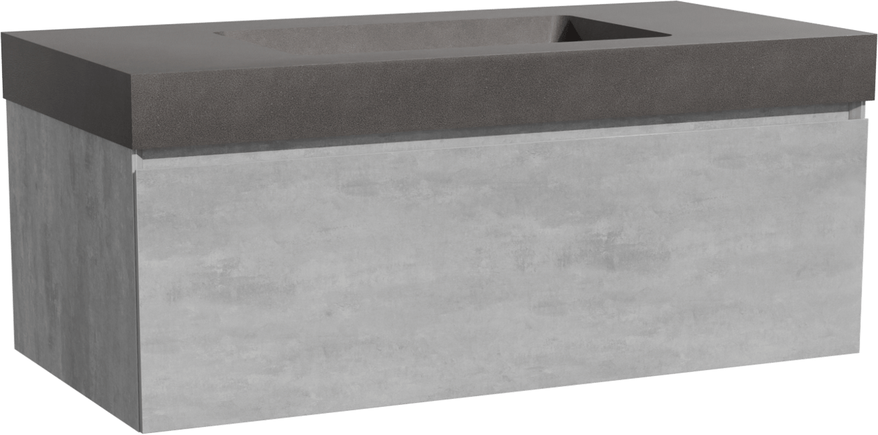 Storke Edge zwevend badkamermeubel 105 x 52 cm beton donkergrijs met Scuro High enkele wastafel in kwarts mat zwart