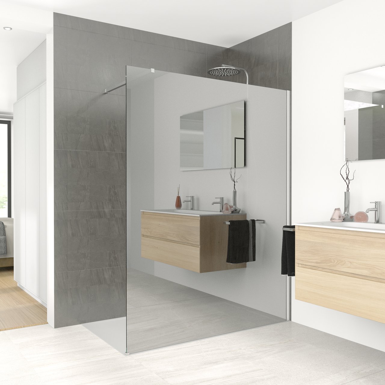 Balmani Modular douche à l'italienne 180 x 200 cm verre miroir reflex profil chrome brillant