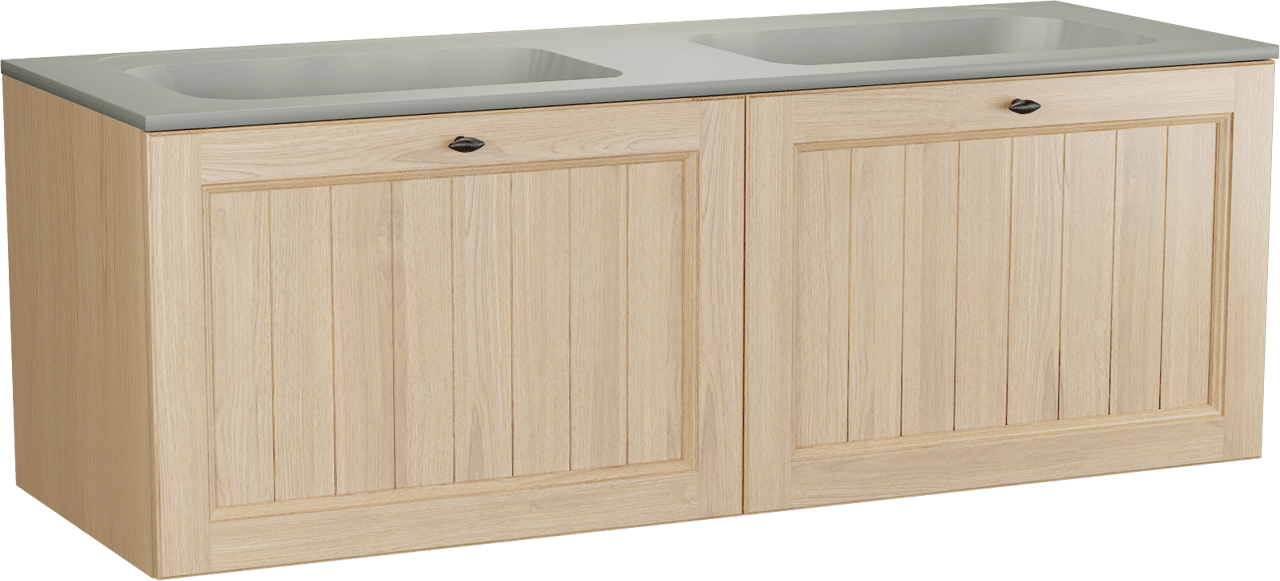 Balmani Lemon meuble salle de bains suspendu 150 x 55 cm, placage chêne naturel avec Tablo Strada double vasque en soie grise