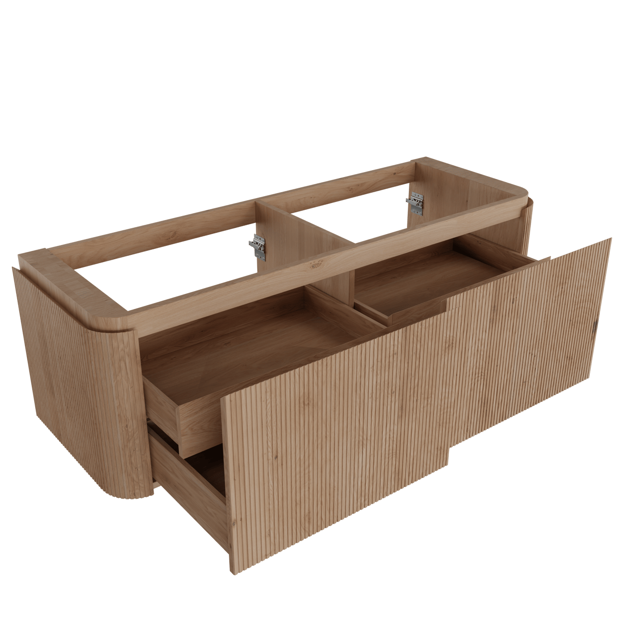Balmani Moon hängender Waschbeckenunterschrank: 160 x 55 cm, Eiche natur, 2 Schubladen, Vert. Sym. Rippe