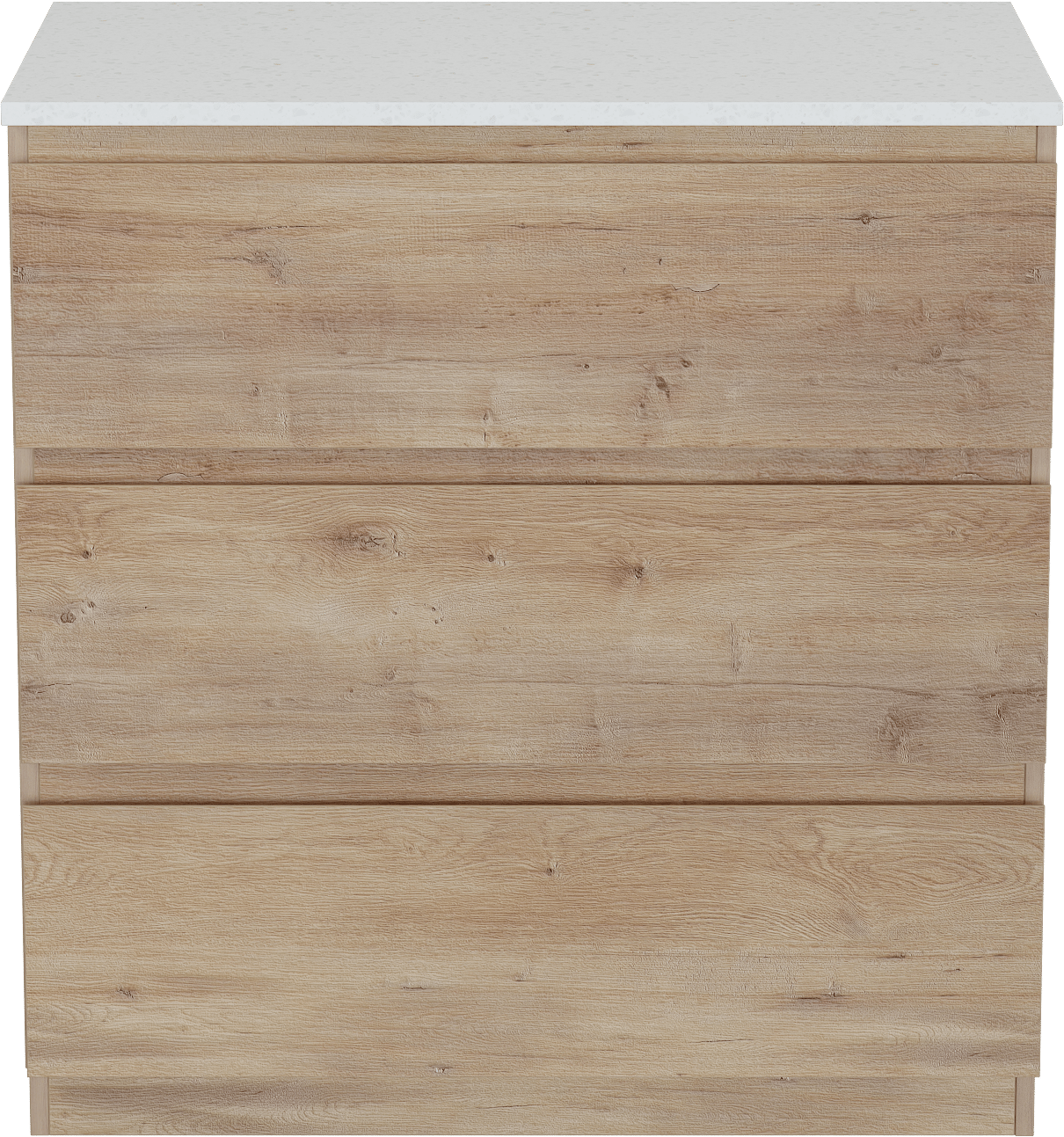 Linie Lado freistehendes Möbelstück Set: 80 x 46 cm, Naturbelassene Eiche, mit Lado Einzel Waschtischplatte, Melamin in Terrazzo Weiß