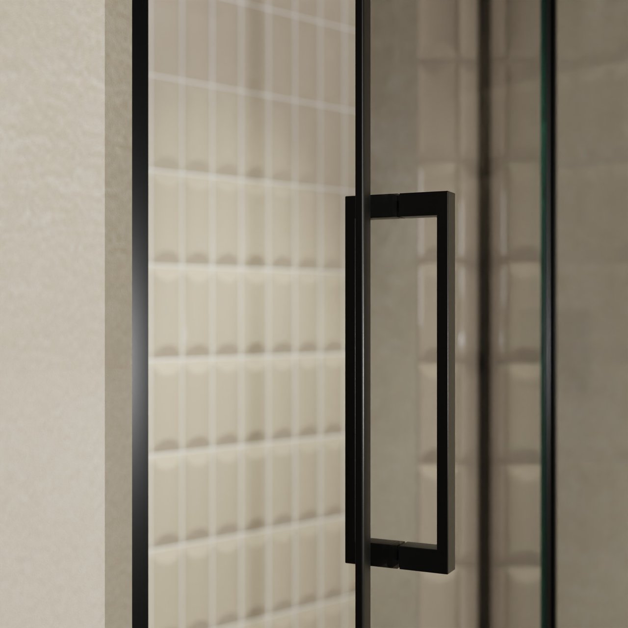 Balmani Senses Design Dusche Drehtür, Rechts, 140 cm x 210 cm, Reflex-Spiegelglas, Profil Schwarz, inklusive Coating