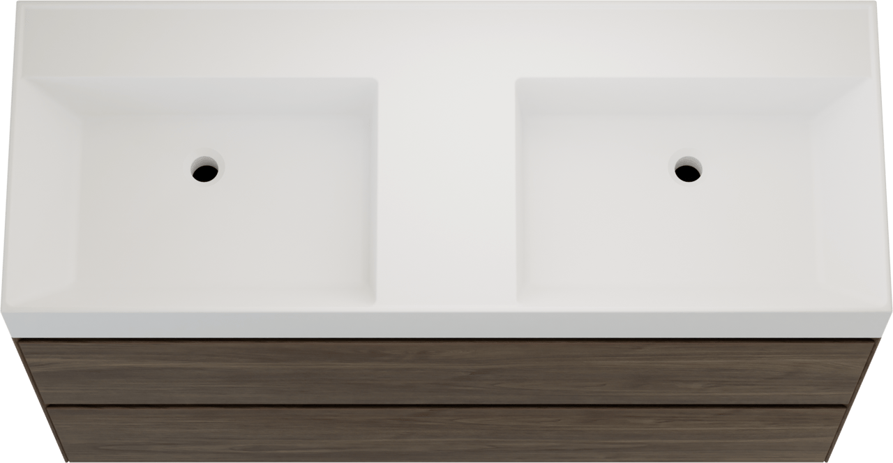 Balmani Mitra Compact hängendes Möbelstück Set: 120 x 46 cm, Amerikanischer Nussbaum, mit Argila Doppelwaschtisch Marmorkomposit Weiβ matt