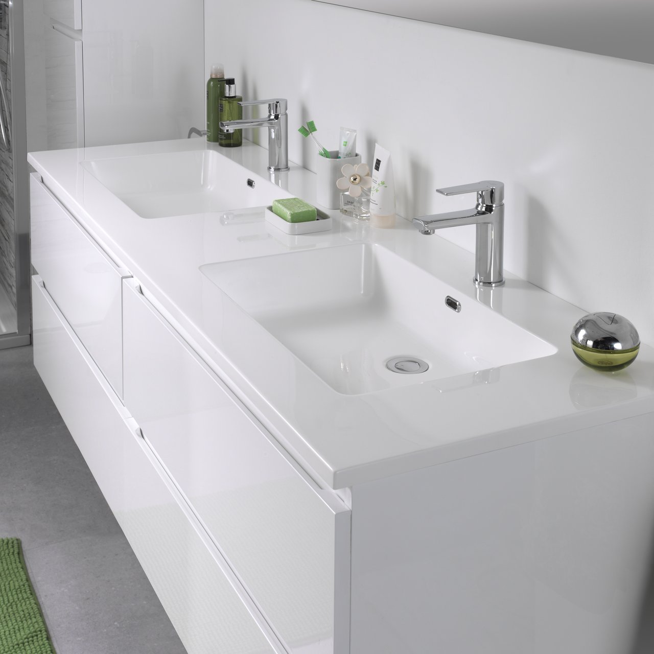 Storke Diva double vasque marbre composite brillant 170 x 52 cm