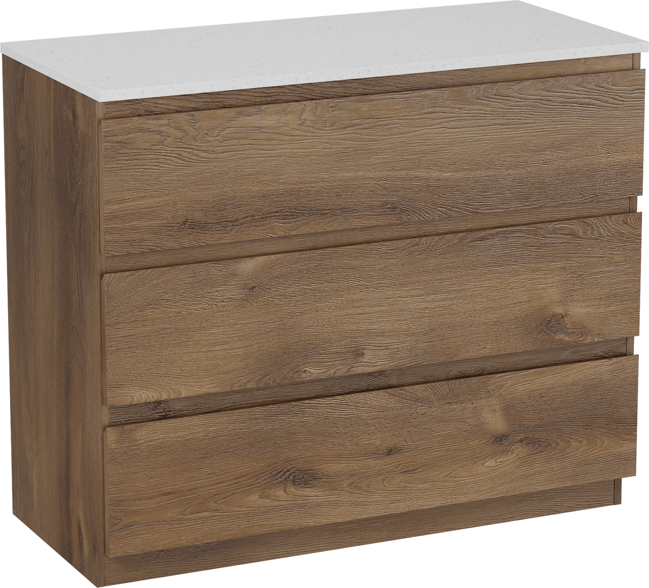 Linie Lado freistehendes Möbelstück Set: 100 x 46 cm, Braune Eiche, mit Lado Einzel- oder Doppel Waschtischplatte, Melamin in Terrazzo Weiß