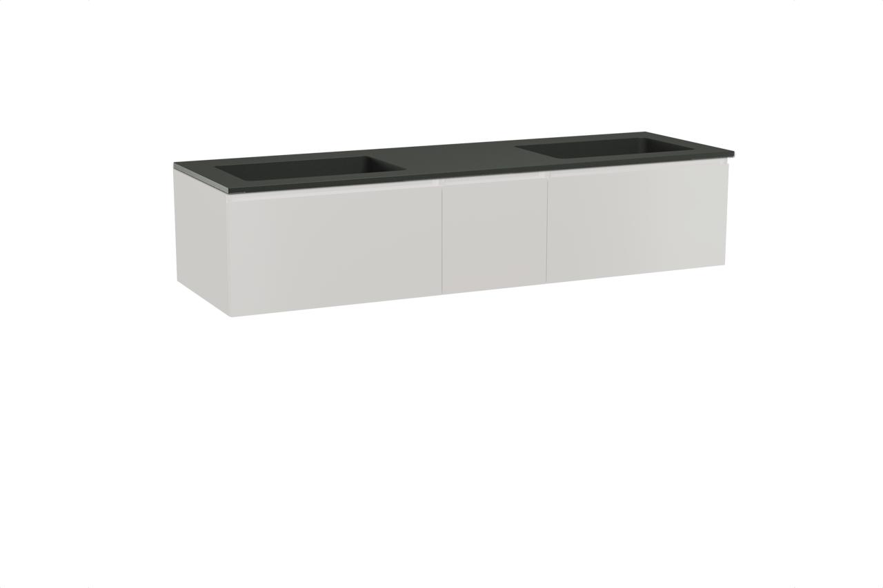 Storke Edge meuble salle de bains suspendu 165 x 52 cm blanc brillant avec Scuro double vasque en quartz noir mat