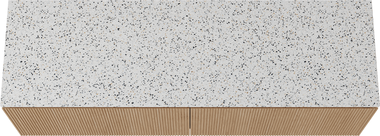 Balmani Eclips meuble salle de bains suspendu 180 x 55 cm Chêne naturelle avec Stretto tablette simple ou double en Bianco Nero Terrazzo, Nervure droite symétrique verticale