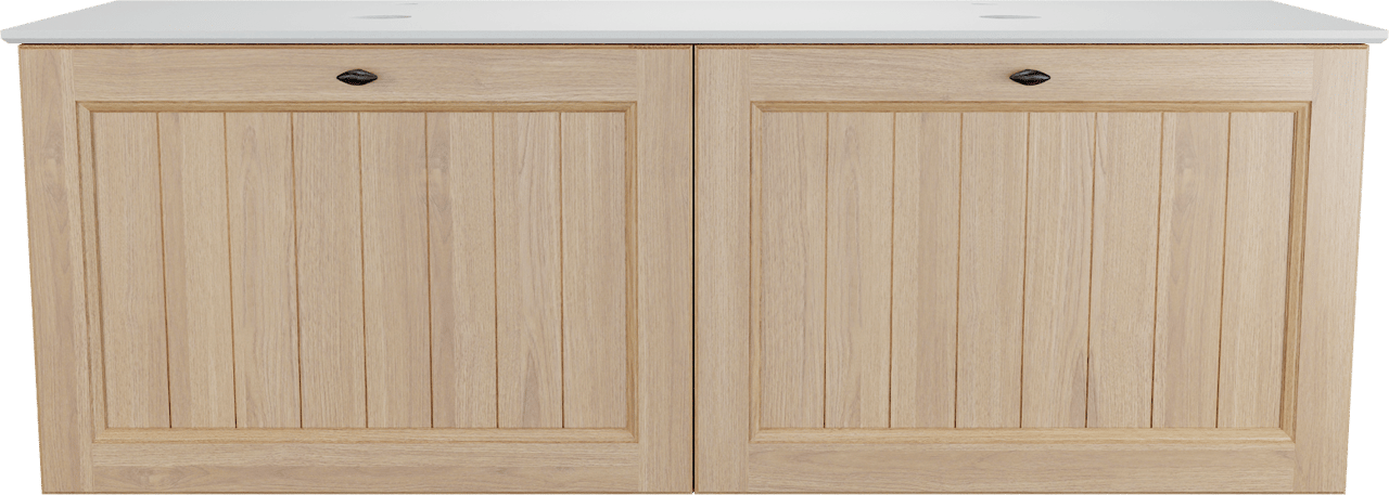 Balmani Lemon meuble salle de bains suspendu 150 x 55 cm, placage chêne naturel avec Facetta tablette double en blanc mat