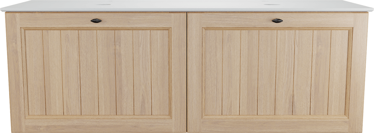 Balmani Lemon zwevend badkamermeubel 150 x 55 cm, fineer natuur eik met Facetta dubbel tablet in mat wit