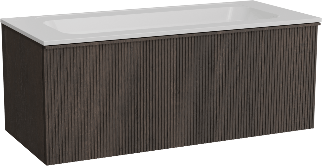 Balmani Forma meuble salle de bains suspendu 120 x 55 cm chêne fumé avec Tablo Strada plan simple en marbre composite blanc mat, Nervure droite symétrique verticale