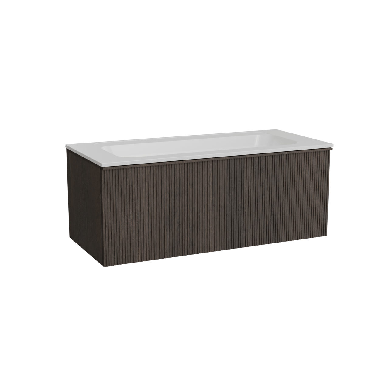 Balmani Forma meuble salle de bains suspendu 120 x 55 cm chêne fumé avec Tablo Strada plan simple en marbre composite blanc mat, Nervure droite symétrique verticale