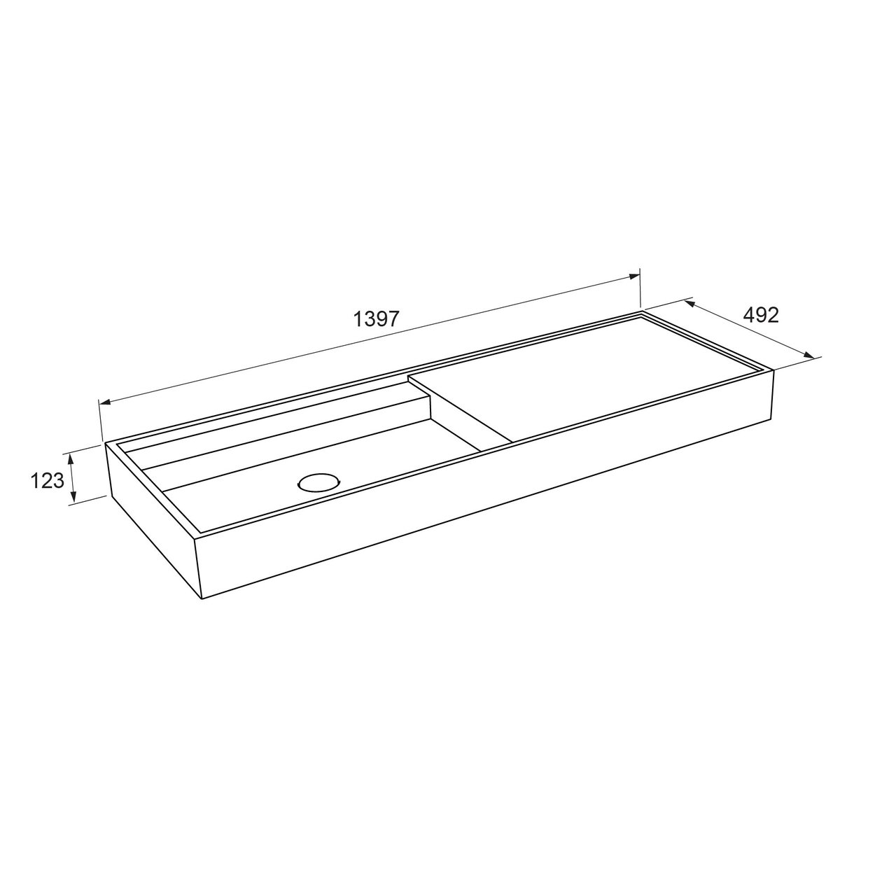 Balmani Cubo Waschtisch links, Granit poliert, 140 x 49 cm