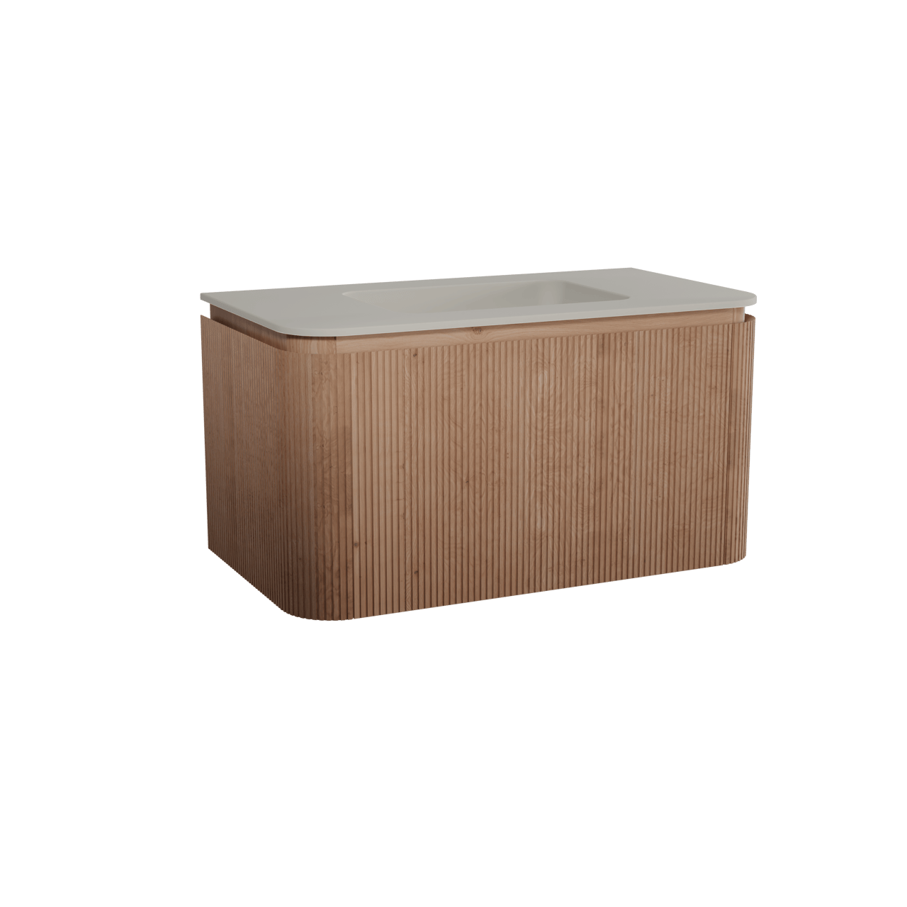 Balmani Moon hängendes Möbelstück Set: 100 x 55 cm, Naturbelassene Eiche, mit Moon Einzelwaschtisch, Top Solid, Seidengrau, Vertikale symmetrische gerade Rippe