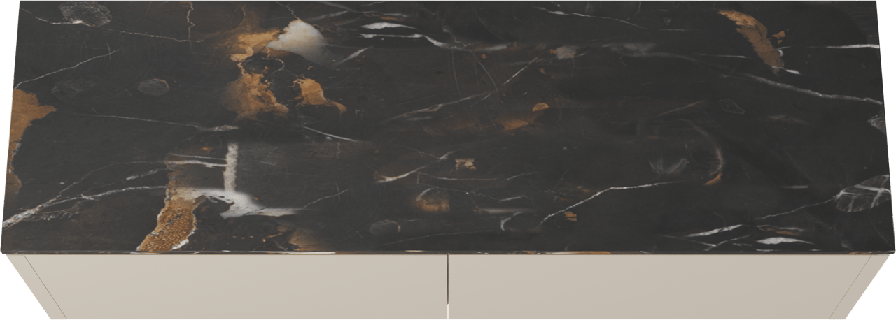 Balmani Eclips meuble salle de bains suspendu 180 x 55 cm Sandbeige avec Stretto tablette simple ou double vasque en Portoro Gold marbre