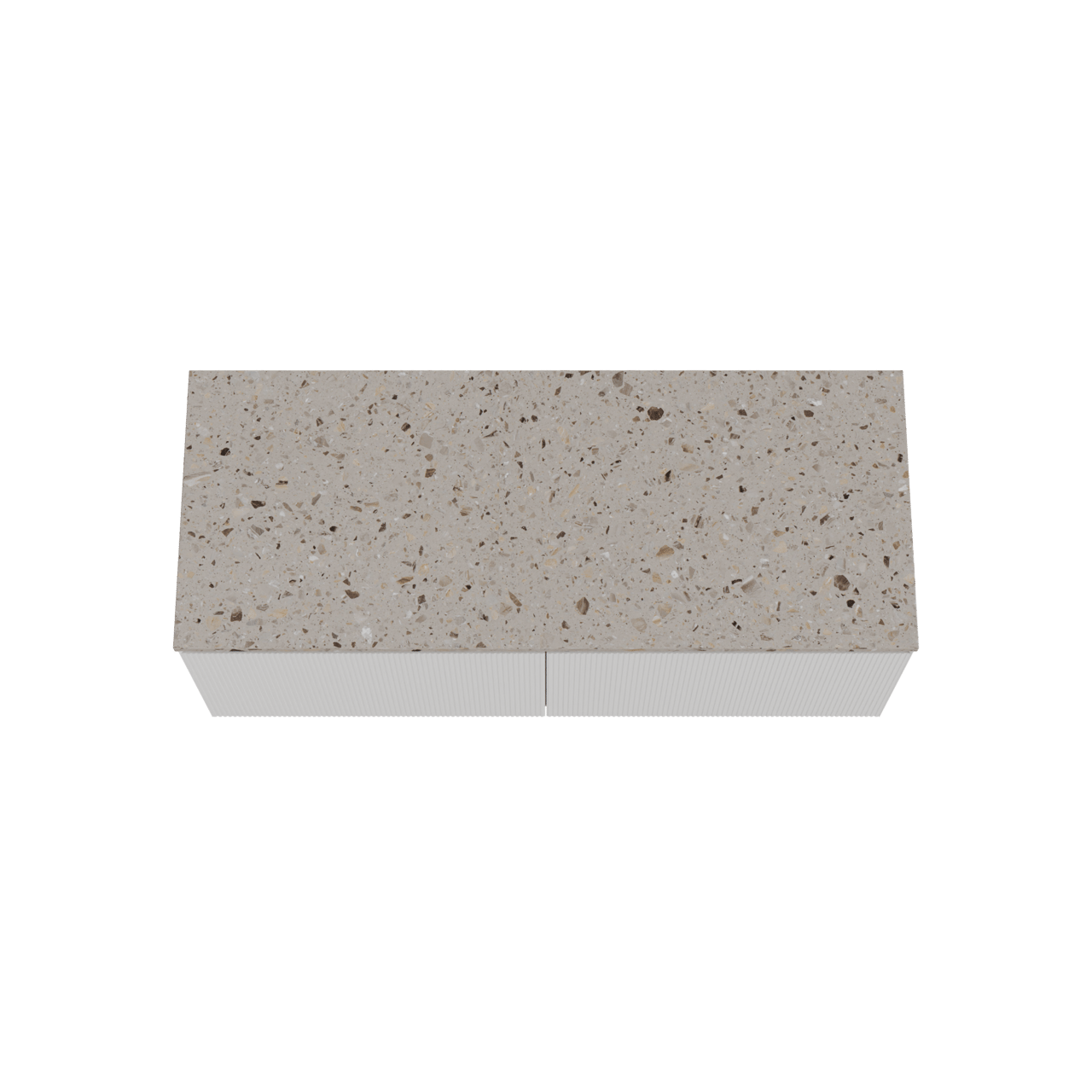 Balmani Fila zwevend badmeubel 135 x 55 cm mat wit met Stretto enkel of dubbel wastafelblad in terrazzo greige terrazzo, Verticale symmetrische rechte ribbel