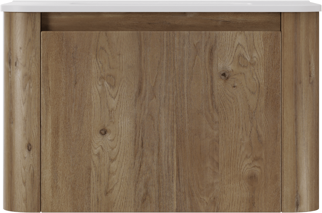 Storke Soft hängendes Möbelstück Set: 80 x 46 cm, Eiche rau, mit Kera Soft Einzelwaschtisch Keramik Weiβ matt