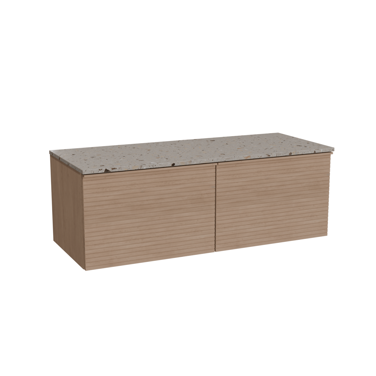 Balmani Forma meuble salle de bains suspendu 135 x 55 cm chêne naturel avec Stretto tablette simple ou double en terrazzo greige terrazzo, Nervure droite symétrique horizontale
