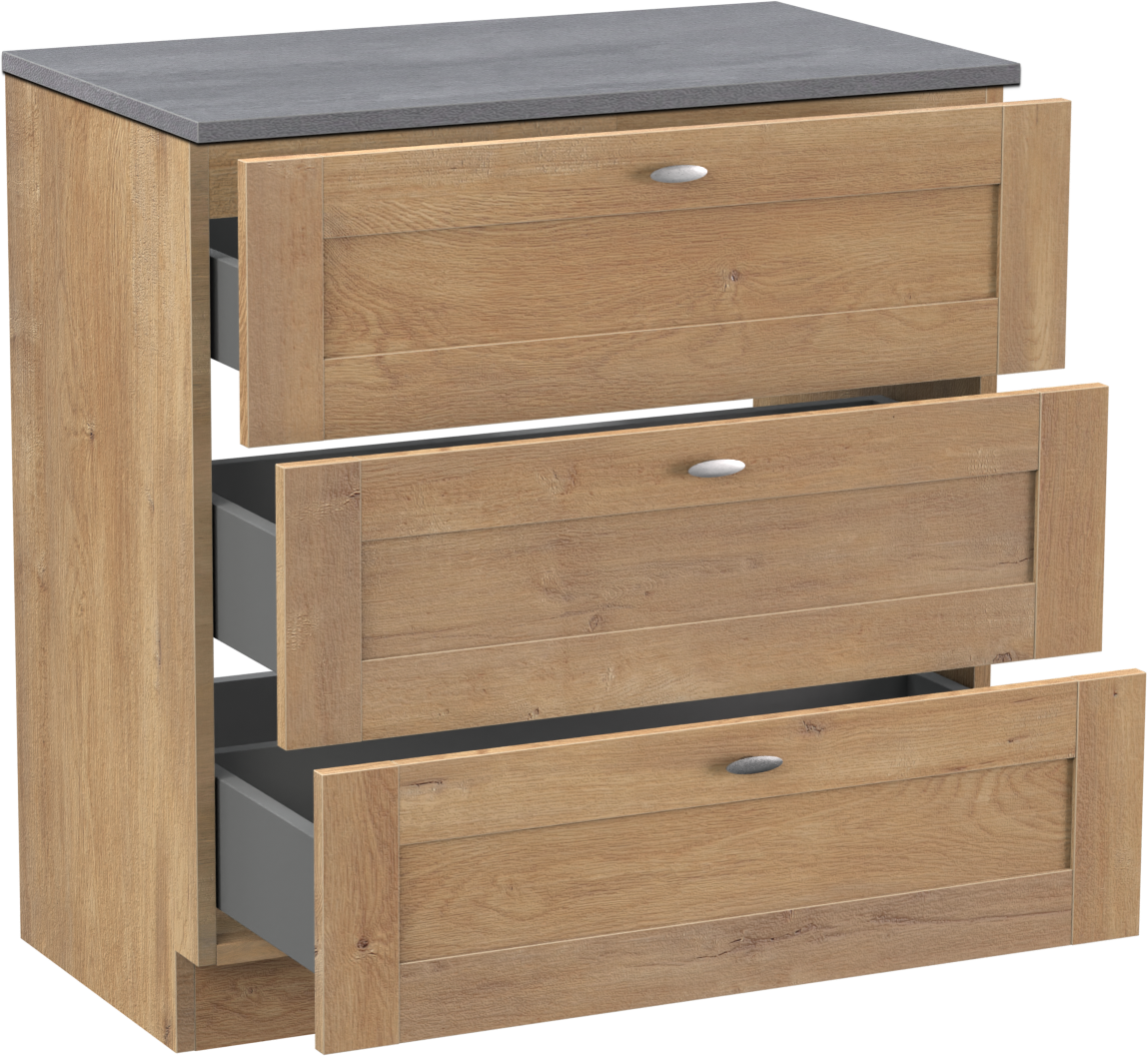 Linie Classo freistehendes Möbelstück Set: 80 x 46 cm, Naturbelassene Eiche, mit Lado Einzel Waschtischplatte, Melamin Beton dunkelgrau