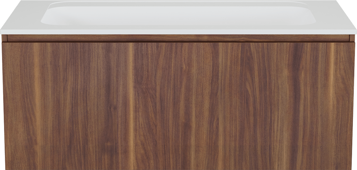 Balmani Sfera zwevend badmeubel 120 x 55 cm amerikaans notenhout met Tablo Strada enkele wastafel in composietmarmer hoogglans wit