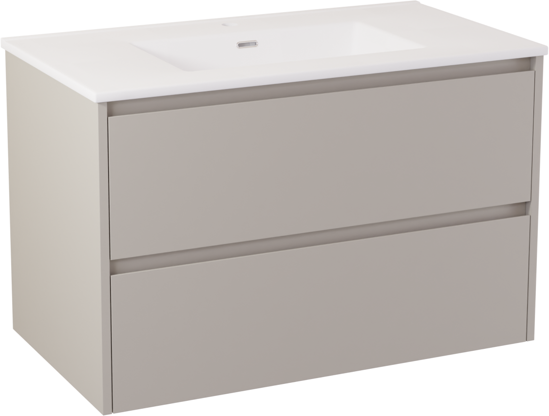 Storke Seda meuble salle de bains suspendu 95 x 52 cm soie grise avec Kera double vasque en céramique blanc mat, crépine incluse