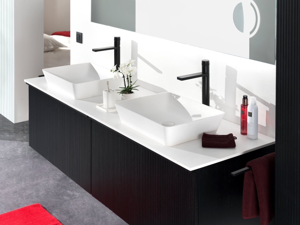 Balmani Stretto Einzel- oder Doppelwaschtischplatte, Solid Surface matt, 180 x 55 cm