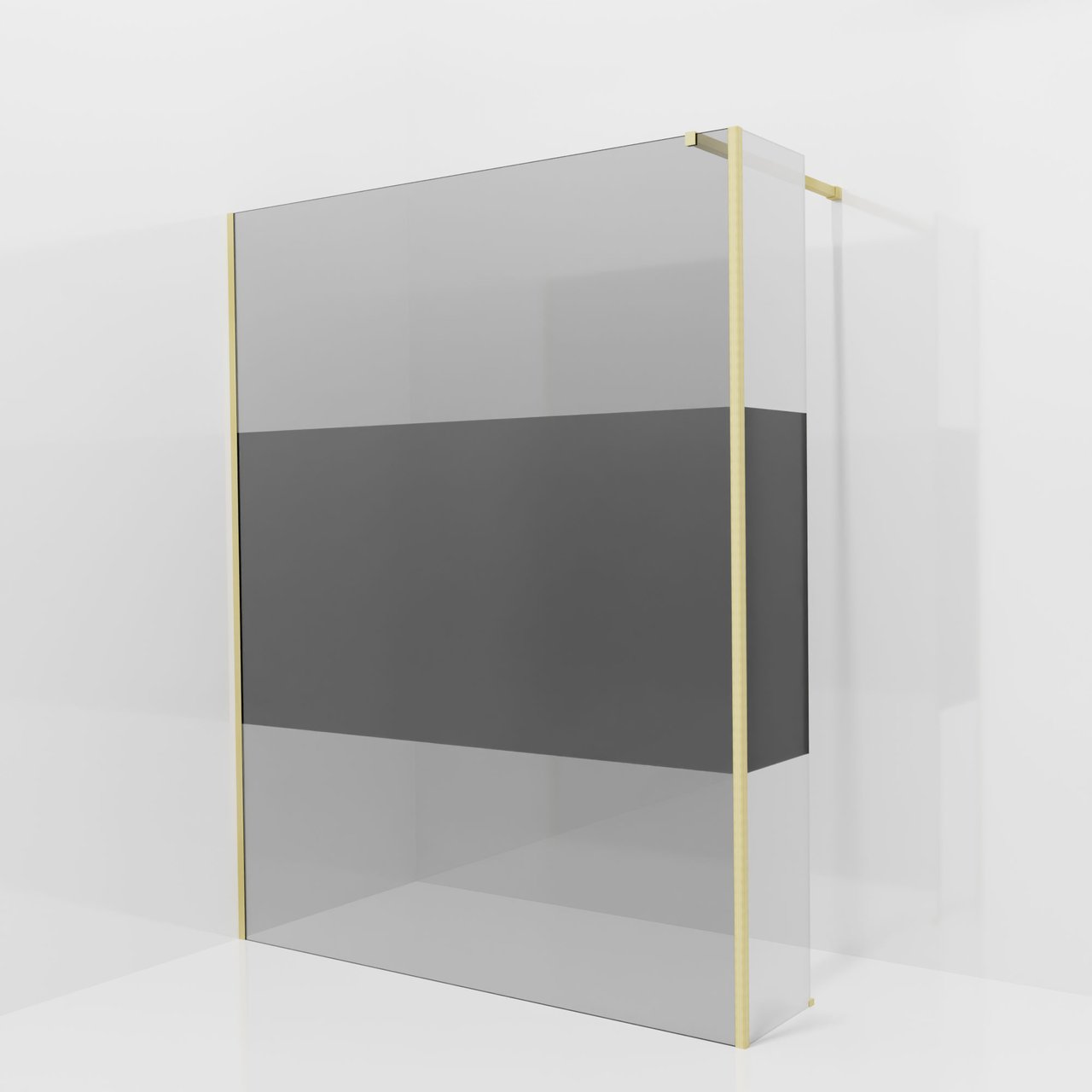 Balmani Modular Walk-In Dusche mit fester Seitenwand: 160 x 200 cm, Rauchglas mit mattiertem Streifen, inklusive Coating, Profil Brushed Champagne Gold