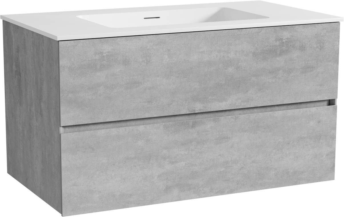 Storke Edge hängendes Möbelstück Set: 95 x 52 cm, Beton dunkelgrau, mit Mata Einzelwaschtisch, Solid Surface Weiß matt