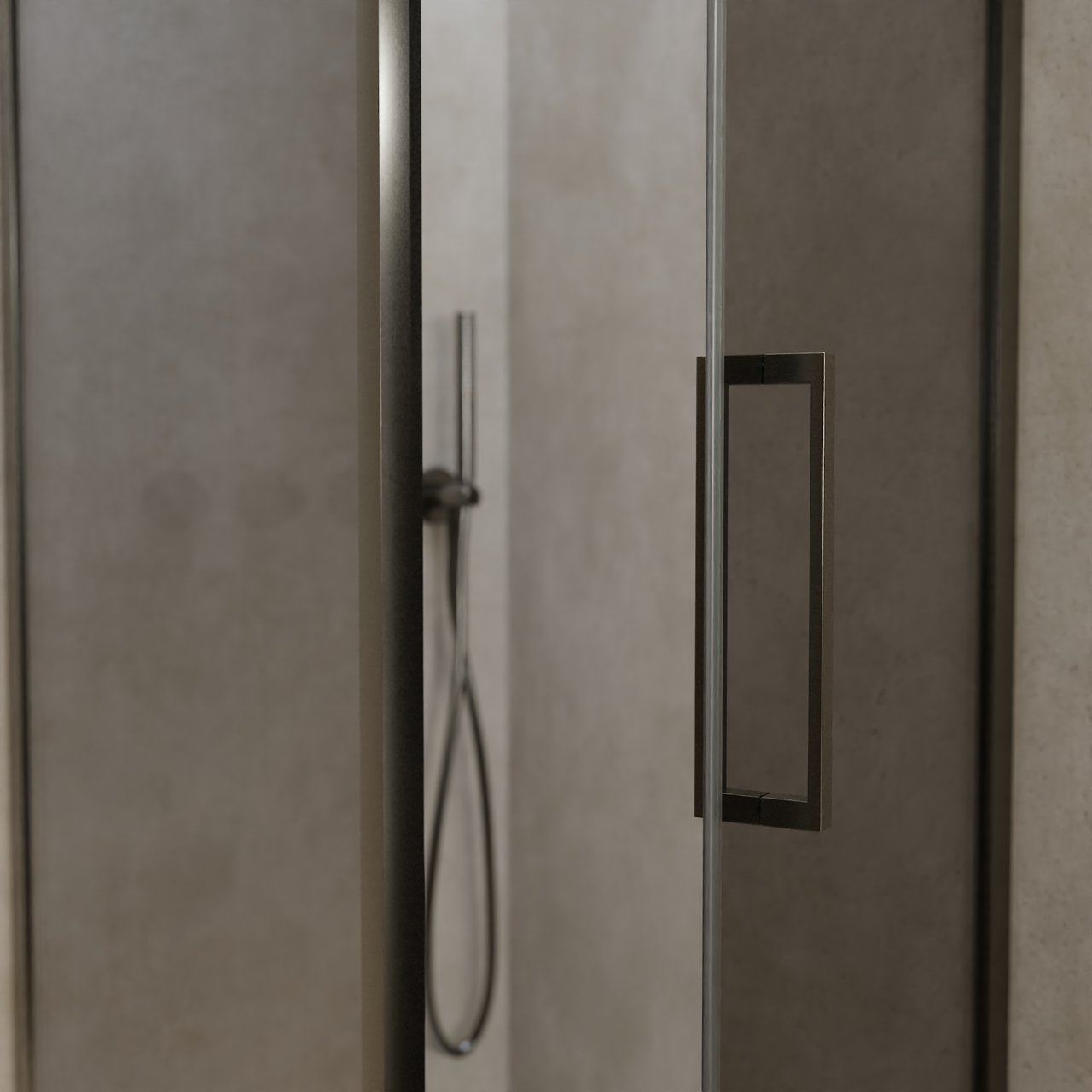 Balmani Senses Design douche en coin avec porte pivotante à droite et paroi latérale fixe, 90 x 90 cm, Miroir Reflex, Profil Brushed GunMetal, coating inclus