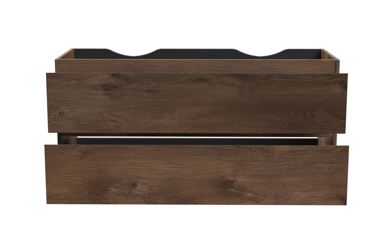 Linie Lado hängender Waschbeckenunterschrank: 120 x 46 cm, braune Eiche, 2 Schubladen