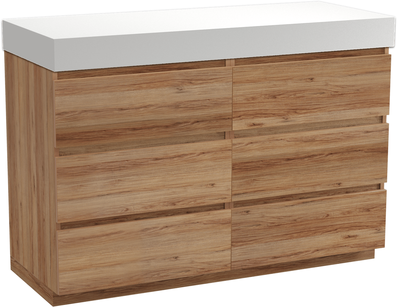 Balmani Lucida freistehendes Möbelstück Set: 135 x 55 cm, Teak, mit Dominus Einzel- oder Doppel Waschtischplatte, Solid Surface Weiß matt