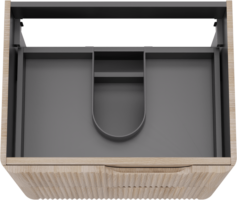 Linie Curvo hängender möbelstück Waschtischunterschränke 60 x 46 cm Eiche Hell 2 Schubladen, Vert. Sym. Rippe