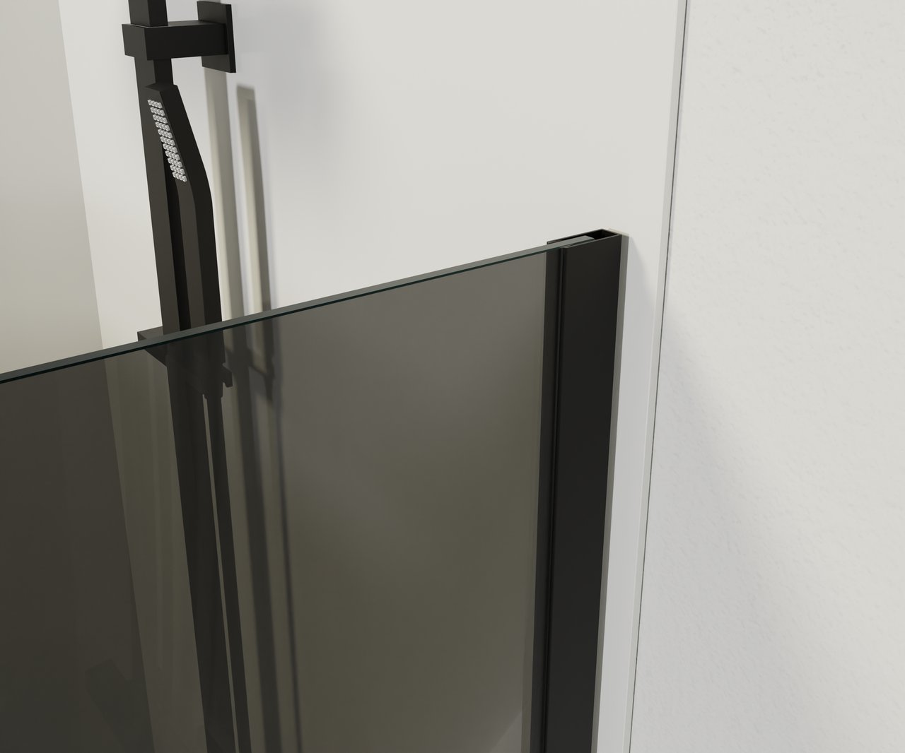 Balmani Modular douchehoek met draaideur met vaste zijwand 136 x 84 cm grijs glas met matte strook en mat zwart profiel
