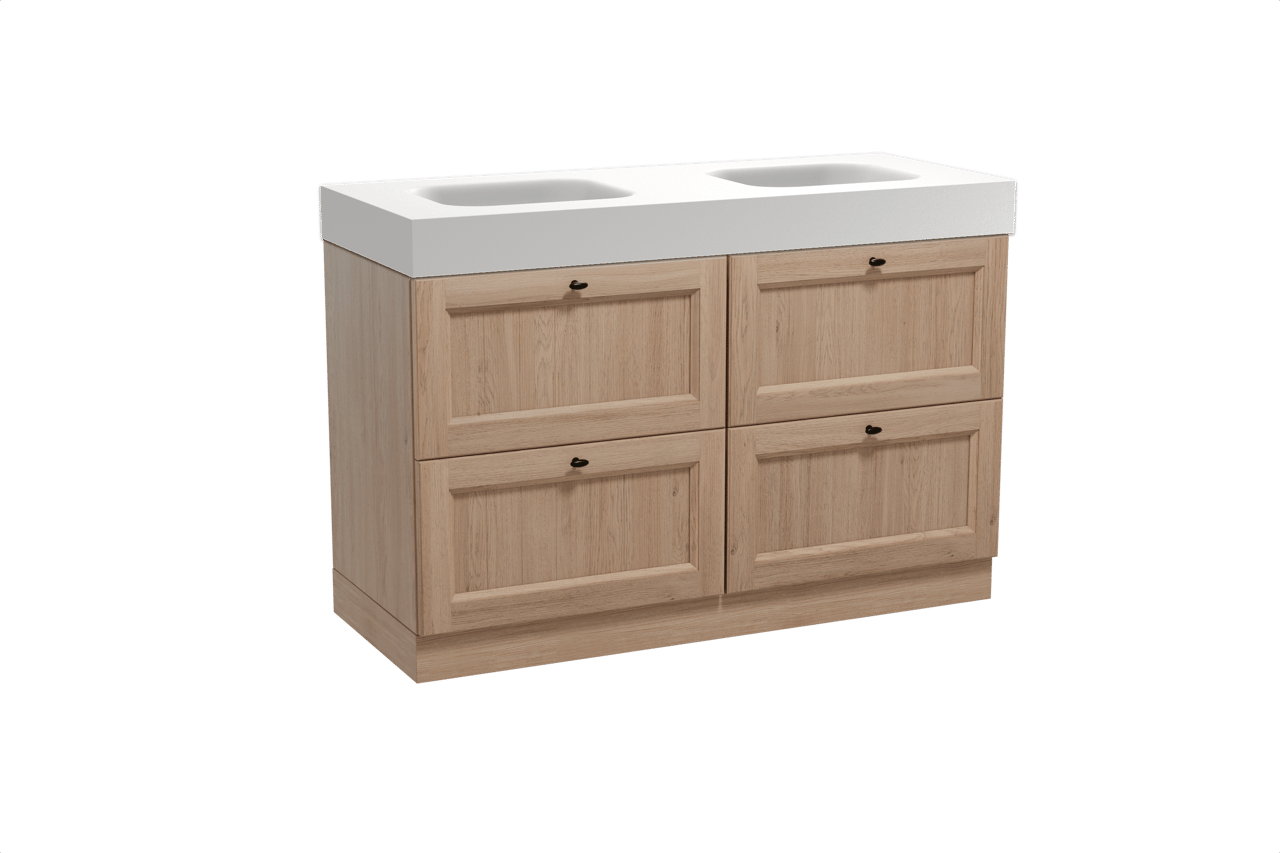 Balmani Lemon meuble salle de bains à poser 135 x 55 cm chêne vieilli avec Arcato double vasque en solid surface blanc mat