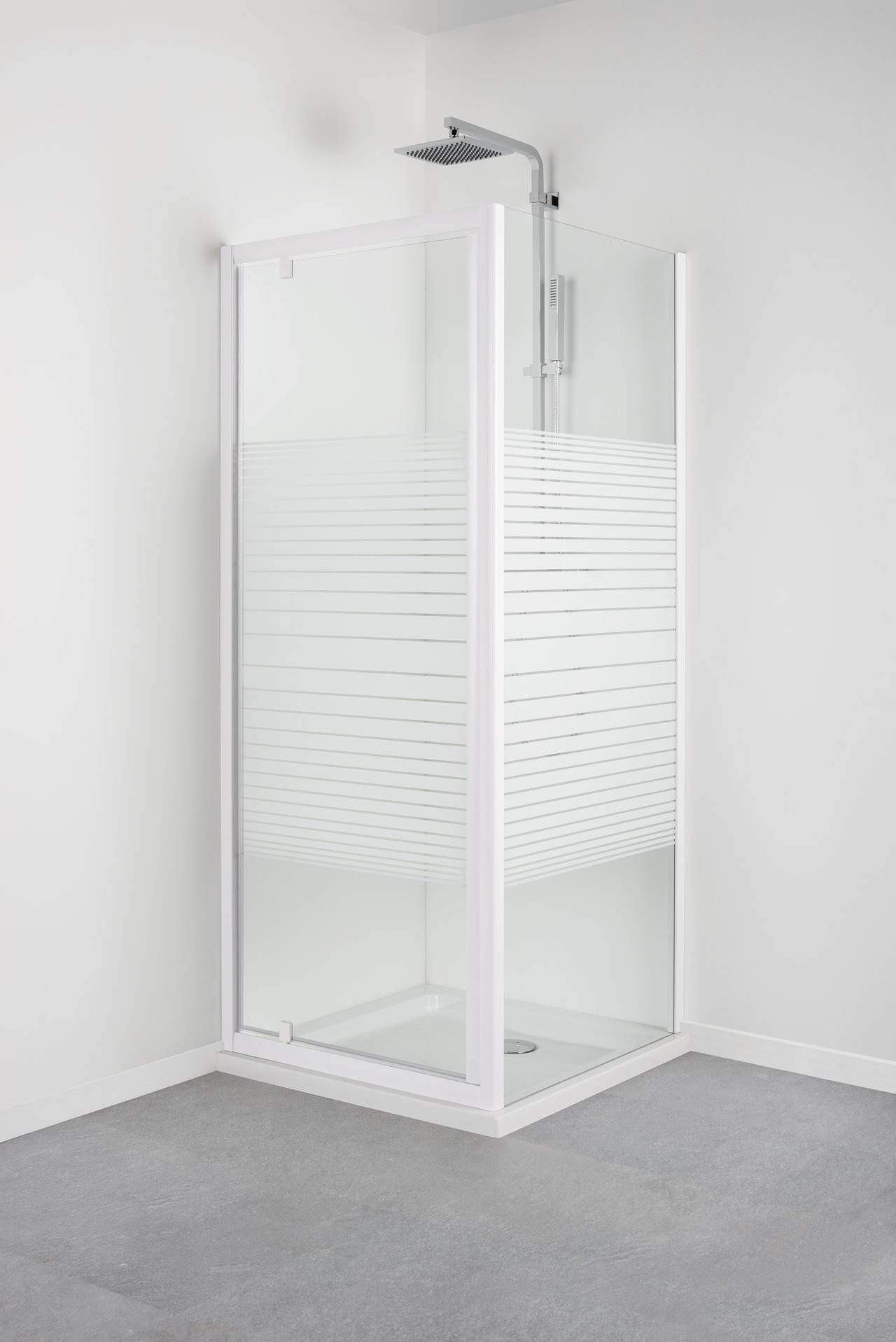 Linie Tarifa paroi d'angle avec porte pivotante et paroi latérale fixe 80 x 80 cm verre Rayé profil blanc brillant