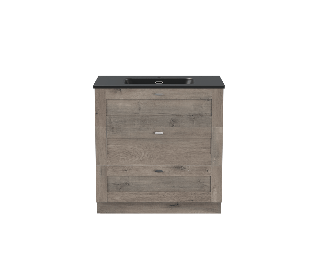 Linie Classo meuble salle de bains à poser 80 x 46 cm chêne gris avec Baro plan simple en porcelaine noir mat