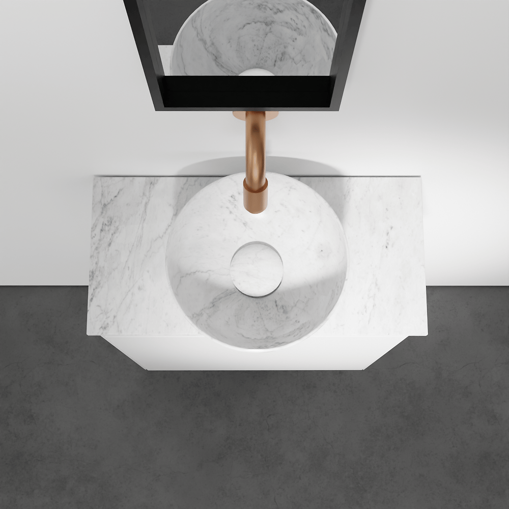 Balmani Mitra meuble wc suspendu 42 x 21 cm blanc mat avec Facetta tablette et Bari XS vaque à poser en marbre Carrara