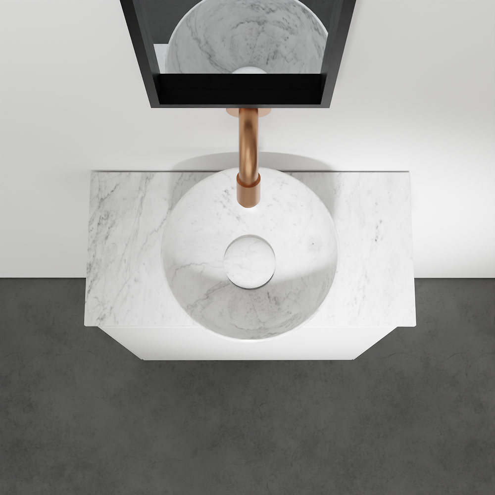 Balmani Mitra meuble wc suspendu 42 x 21 cm blanc mat avec Facetta tablette et Bari XS vaque à poser en marbre Carrara