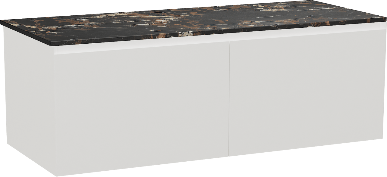 Balmani Idra meuble salle de bains suspendu 135 x 55 cm blanc mat avec Stretto tablette simple ou double en marbre portoro gold